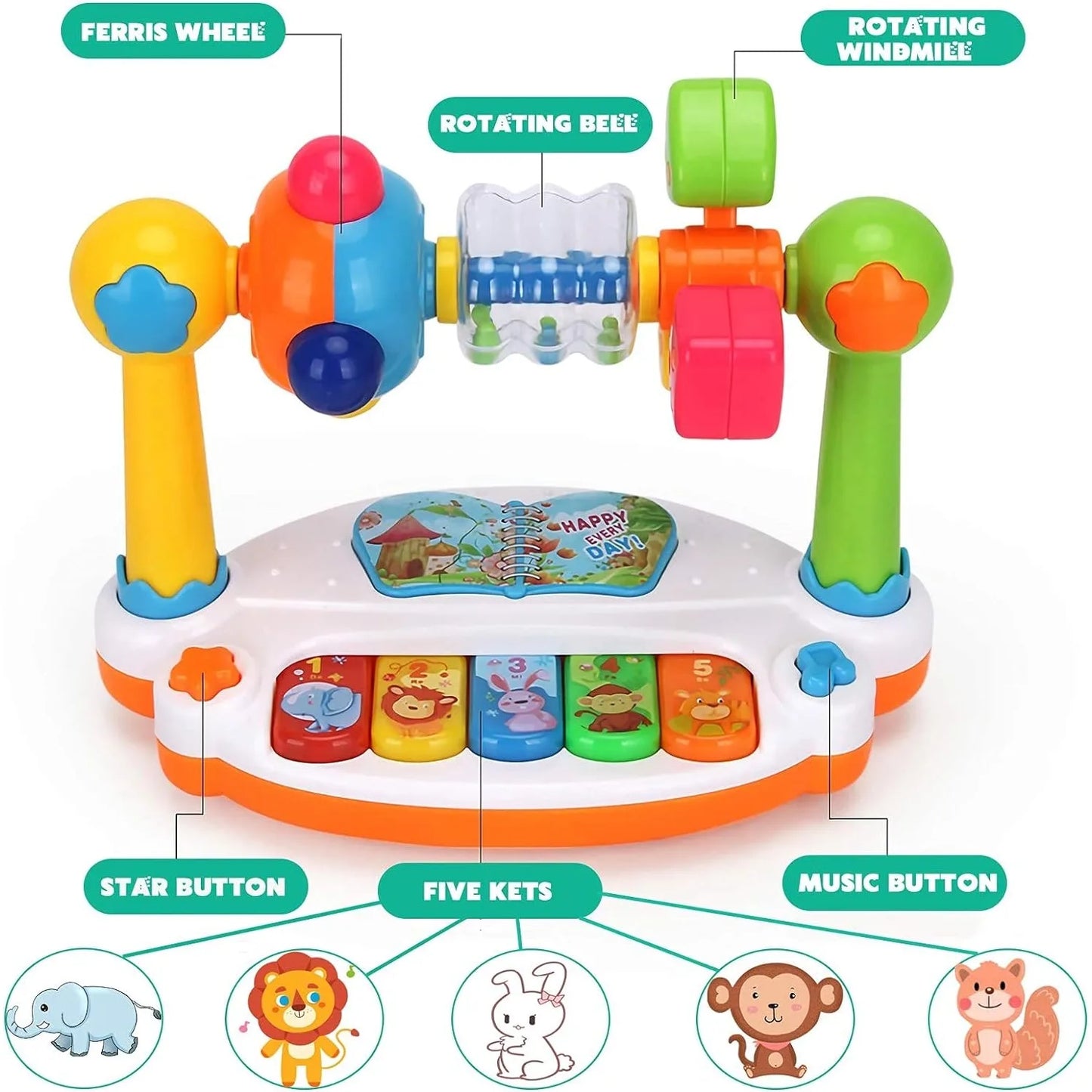Baby Piano Toy – Rotating Musical Keyboard with Lights & Sound for Toddlers & Kids