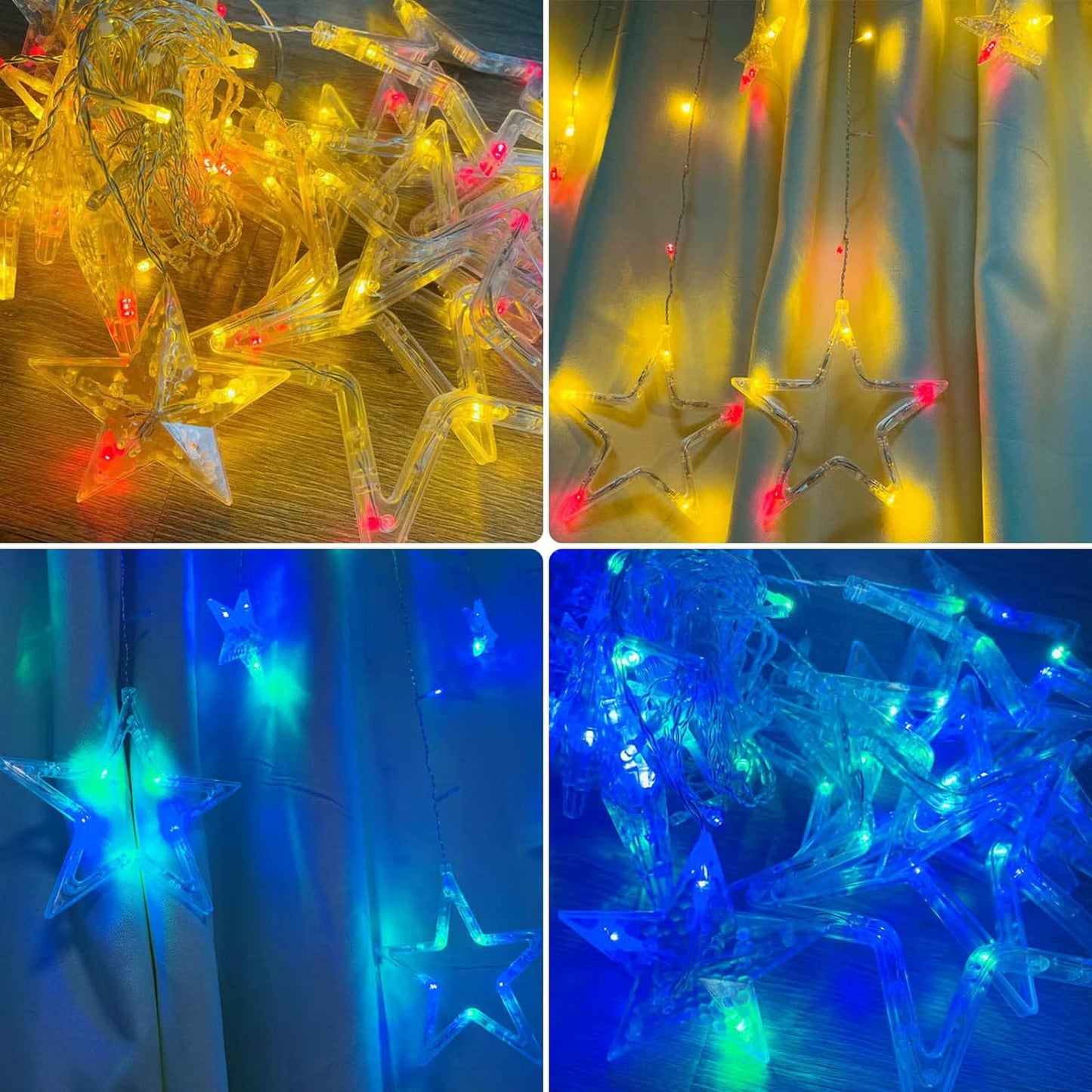 Star Curtain Lights 12 Stars 138 LED Multicolor Christmas Window Lights,Curtain String Lights Wall Decor Plug in for Inoor Outdoor with 8 Modes,Waterproof Hanging Wall Lights for Christmas Decorations