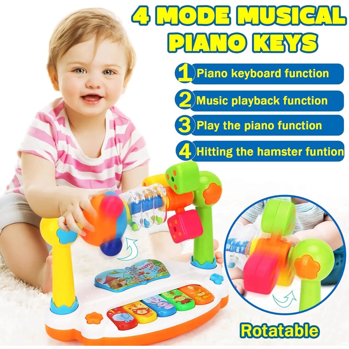 Baby Piano Toy – Rotating Musical Keyboard with Lights & Sound for Toddlers & Kids