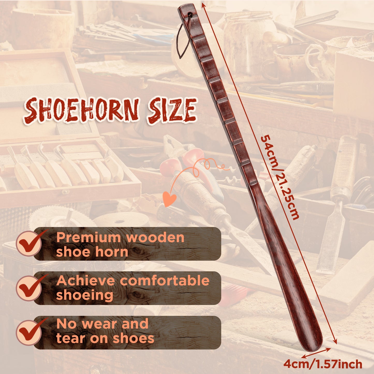 54CM Long Handle Wooden Shoe Horn – Durable & Flexible Shoe Lifter for Seniors & Home Use