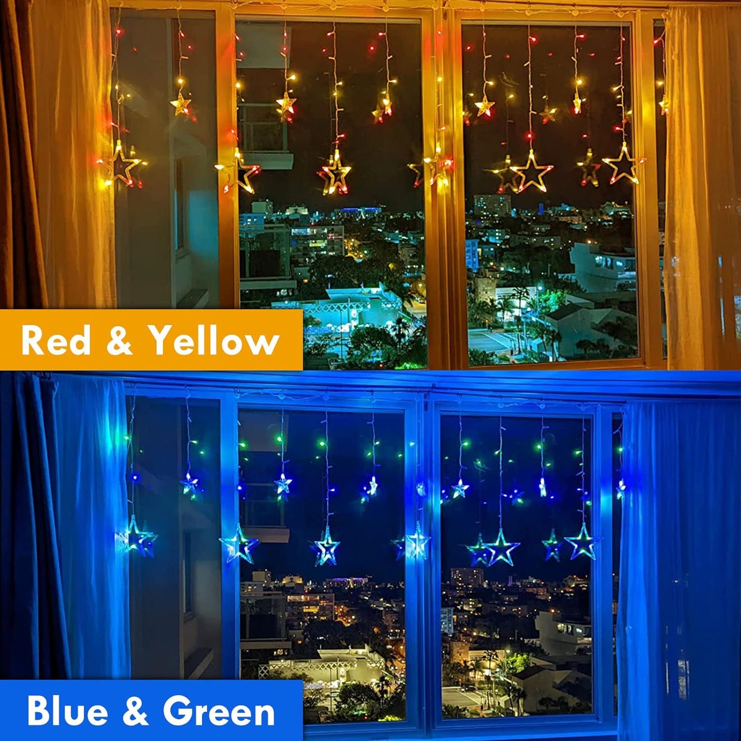 Star Curtain Lights 12 Stars 138 LED Multicolor Christmas Window Lights,Curtain String Lights Wall Decor Plug in for Inoor Outdoor with 8 Modes,Waterproof Hanging Wall Lights for Christmas Decorations