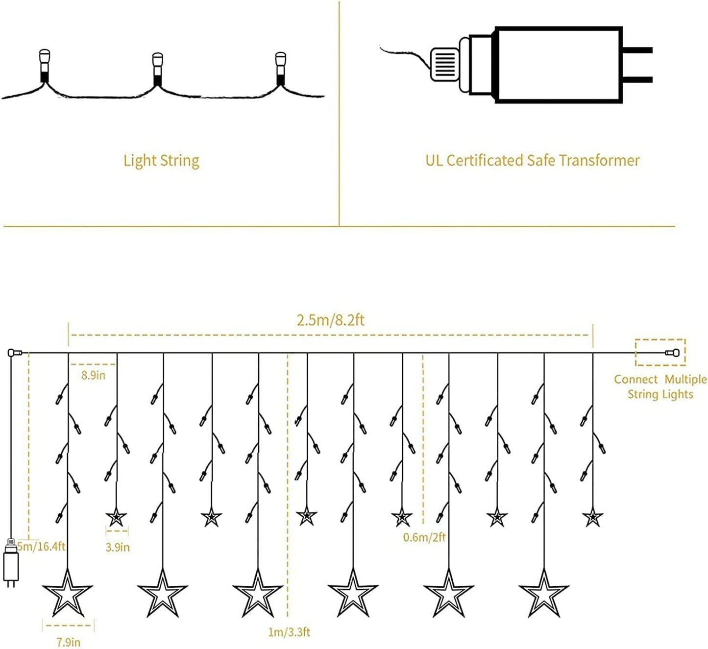 Star Curtain Lights 12 Stars 138 LED Multicolor Christmas Window Lights,Curtain String Lights Wall Decor Plug in for Inoor Outdoor with 8 Modes,Waterproof Hanging Wall Lights for Christmas Decorations