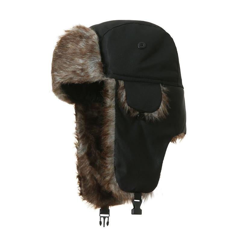Men Winter 3 in 1 Thermal Fur Lined Trapper Hat with Ear Flap Full Face Warmer Cover Windproof Cycling Motorcycle Headwear