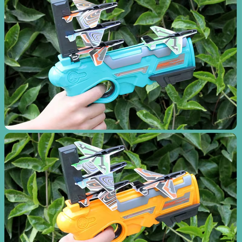 Hot!Airplane Launcher Bubble Catapult with 6 Small Plane Toy Funny Airplane Toys for Kids Plane Catapult Gun Shooting Game Gift