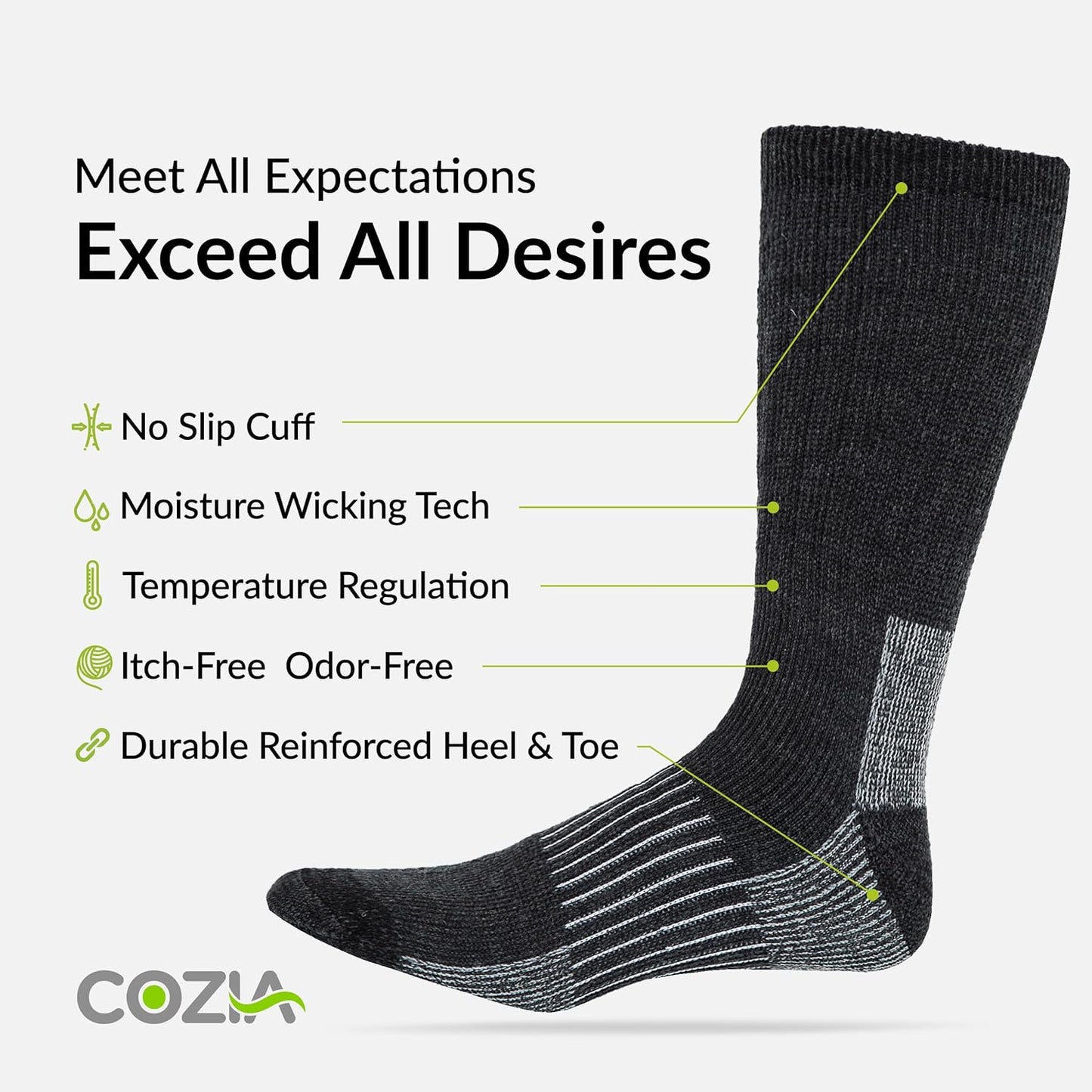 Merino Wool Winter Socks - Warm & Cozy Boot Socks for Men & Women | Casual Cold-Weather Comfort