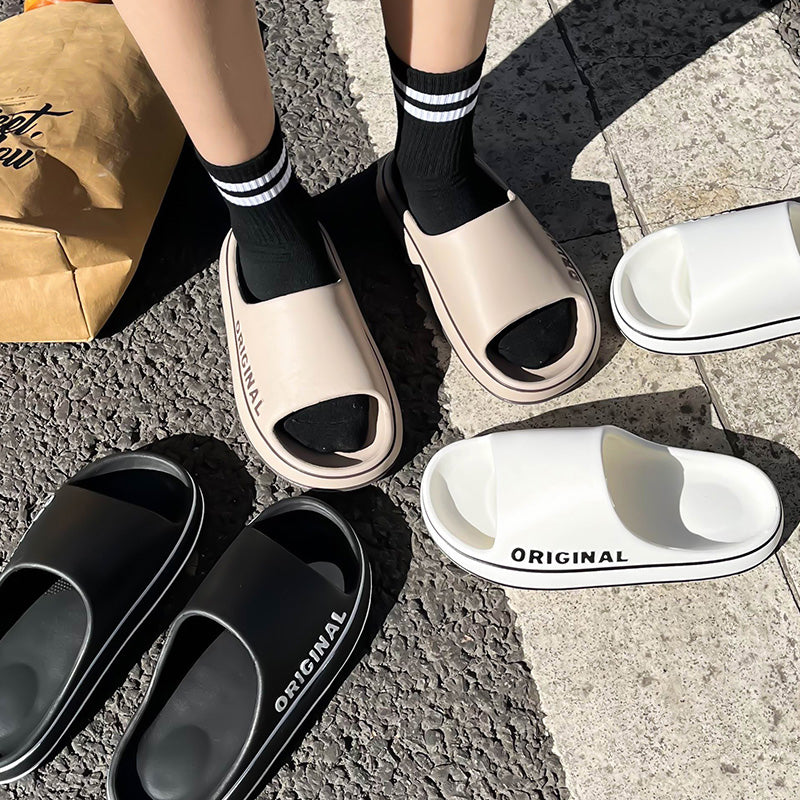 Feslishoet Unisex Letter Slippers – Thick Sole Anti-Slip Beach & Indoor Slide Sandals