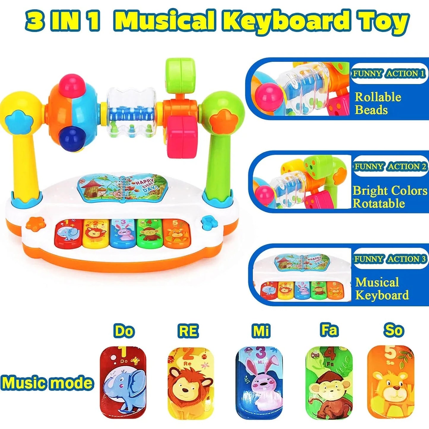 Baby Piano Toy – Rotating Musical Keyboard with Lights & Sound for Toddlers & Kids