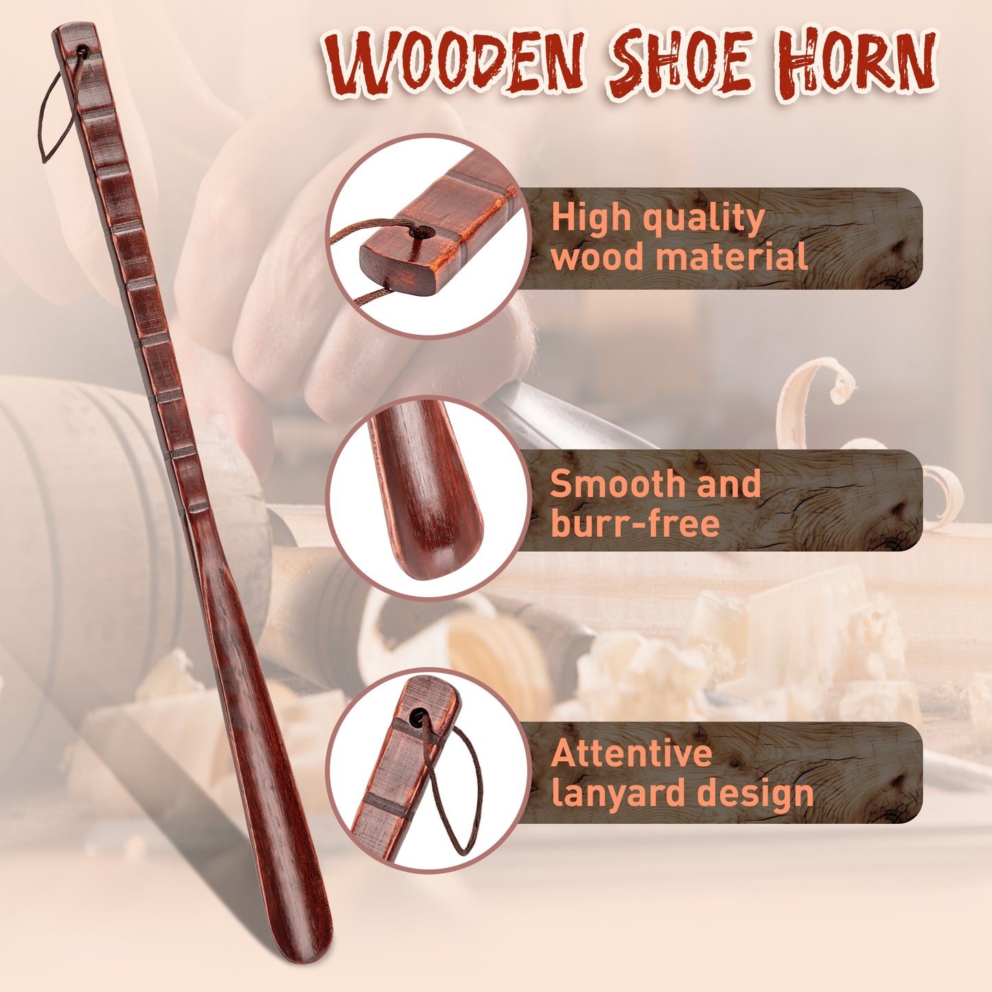 54CM Long Handle Wooden Shoe Horn – Durable & Flexible Shoe Lifter for Seniors & Home Use