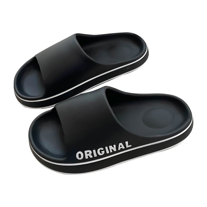 Feslishoet Unisex Letter Slippers – Thick Sole Anti-Slip Beach & Indoor Slide Sandals
