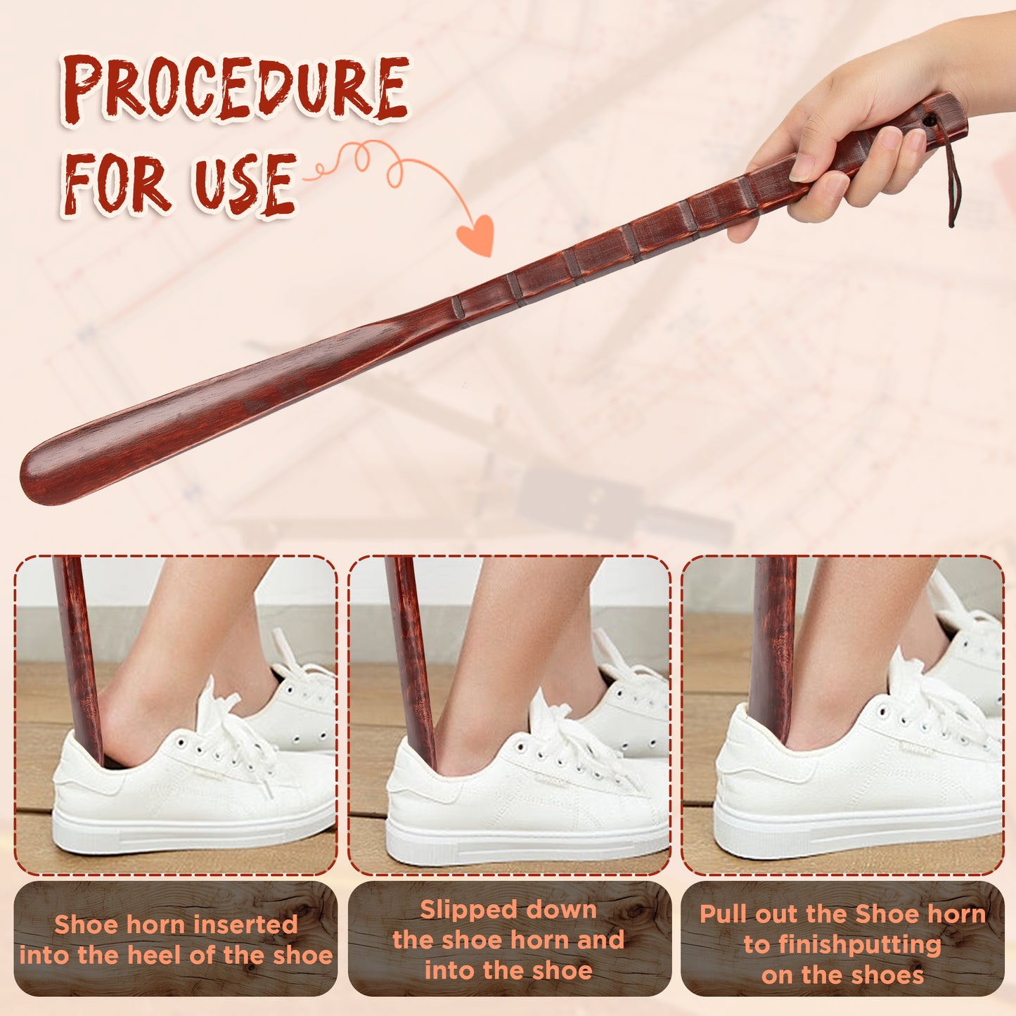 54CM Long Handle Wooden Shoe Horn – Durable & Flexible Shoe Lifter for Seniors & Home Use