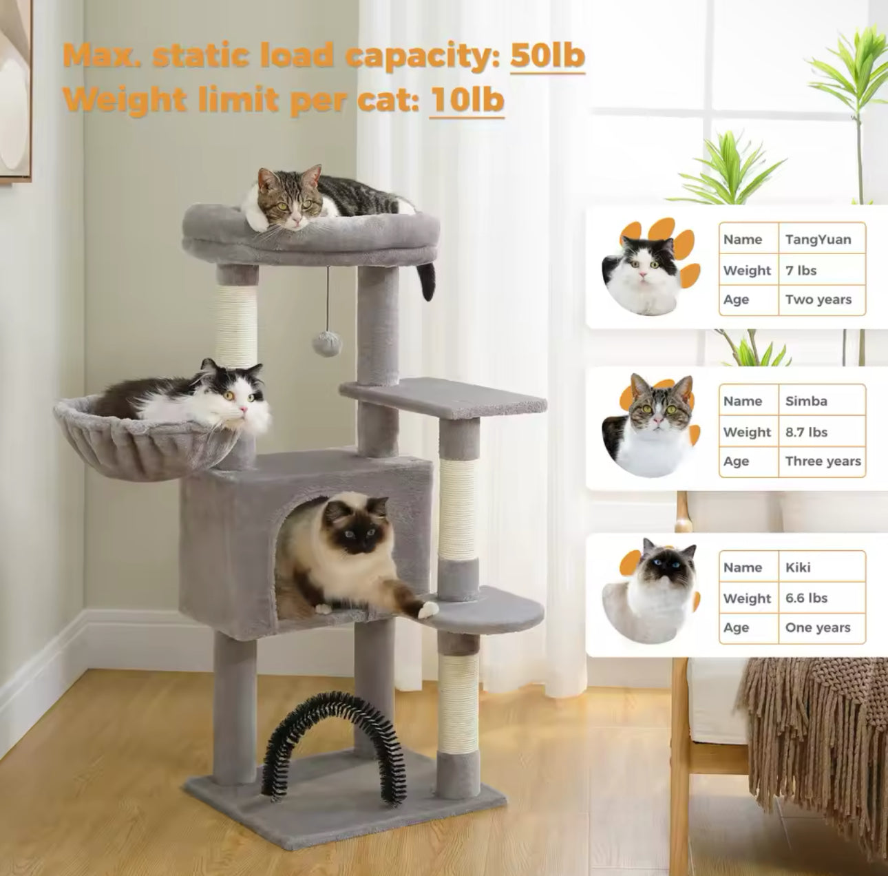 Cat Tree with Toy Cat Tower condo for Indoor Cats Cat House with Padded Plush Perch Cozy Hammock and Sisal Scratching Posts