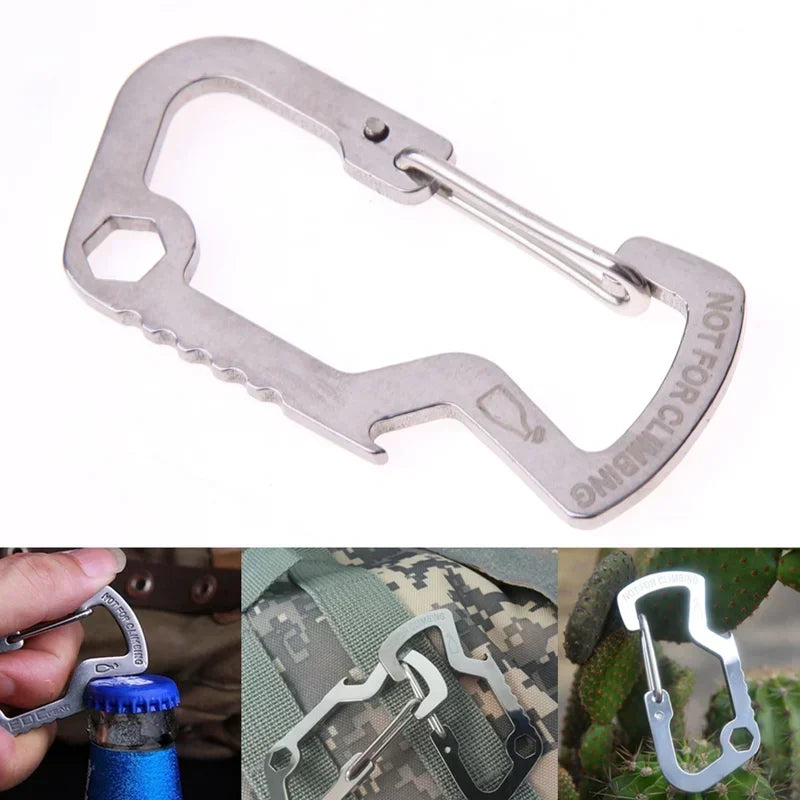 Stainless Steel D Shape Carabiner Outdoor Hiking Buckle Lockbutton Cap Lifter Quick Release Keychain Opener EDC Tools