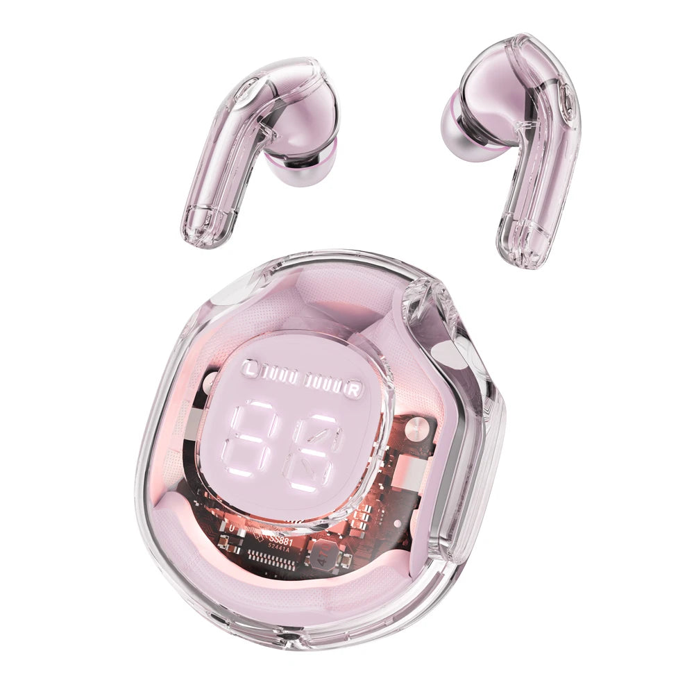 Transparent Wireless Bluetooth Earbud Noise Canceling Stereo Headphone with Digital Display Charging Case Waterproof Gaming