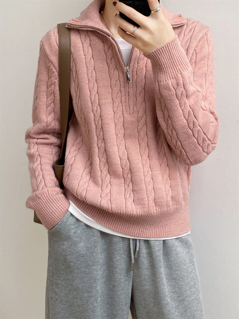 Cable-Knit Half Zip Long Sleeve Sweater