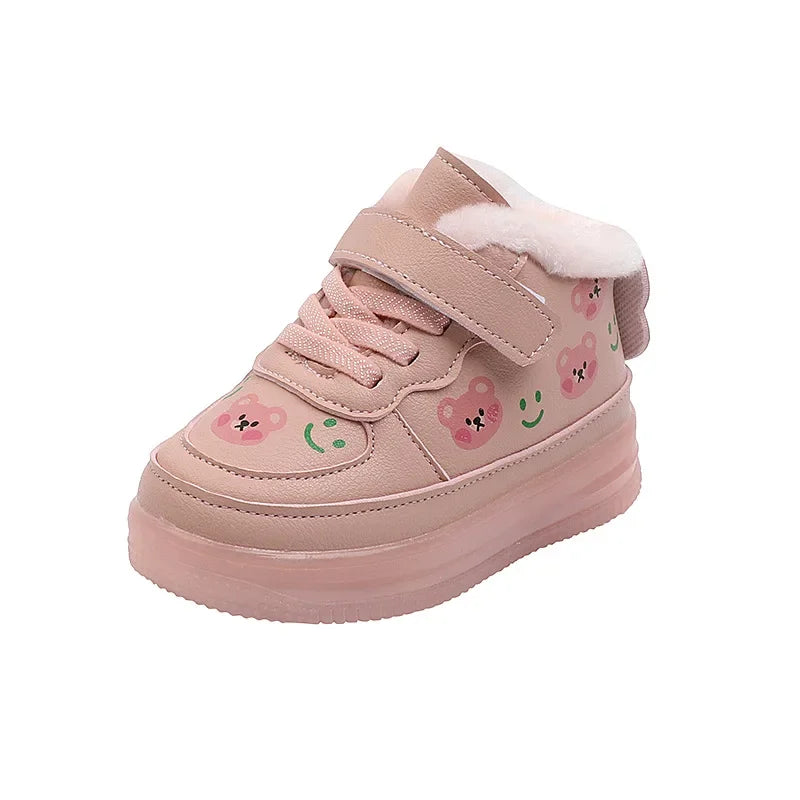 Children Cotton Shoes for Girls Led Lighted Plush Board Shoes Winter Non-slip High Top Sports Shoes Luminous Kids Casual Sneaker