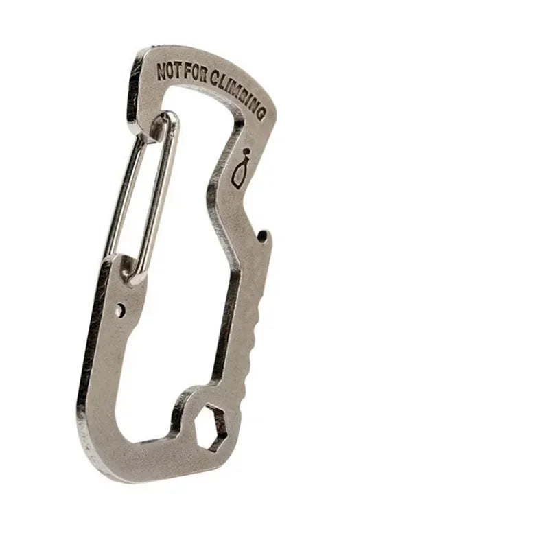 Stainless Steel D Shape Carabiner Outdoor Hiking Buckle Lockbutton Cap Lifter Quick Release Keychain Opener EDC Tools