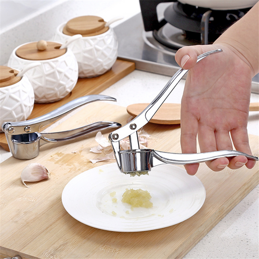 Stainless Steel Garlic Press & Mincer - Handheld Kitchen Tool for Crushing Garlic & Ginger, Multifunction Squeezer & Masher