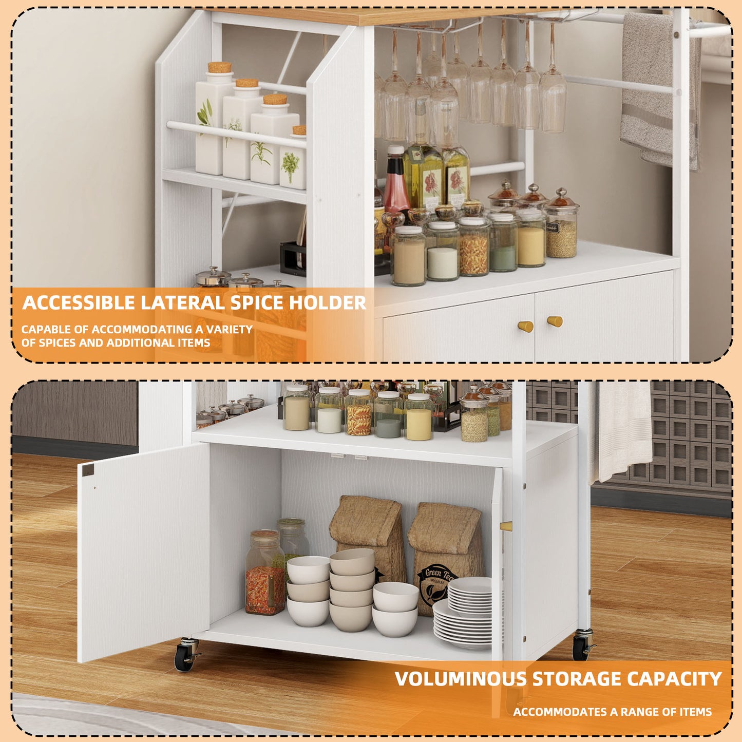 Wood Kitchen Island Trolley Cart | Storage Cabinet with Drawers & Rack - Stylish Utility Solution!