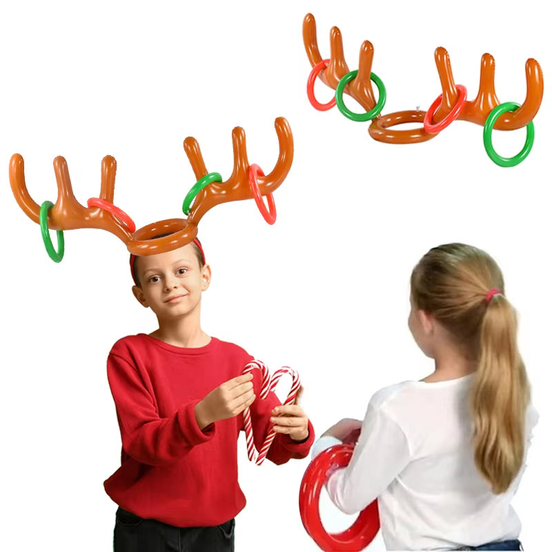 Christmas Inflatable Reindeer Antler Hat Ring Toss Funny Family Game Kids Gift Toy Xmas Party Supplies 2024 Christmas Home Decor