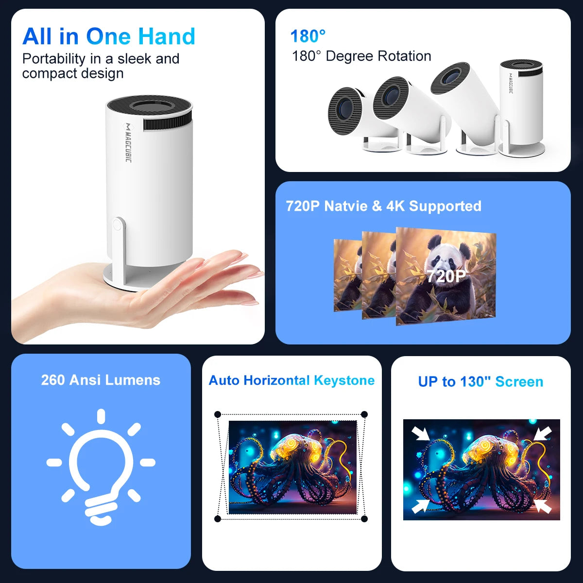 4K Android 11 Projector HY300 Pro | 720P HD, 260 ANSI Lumens, Dual WiFi, BT 5.0, Portable Outdoor Cinema