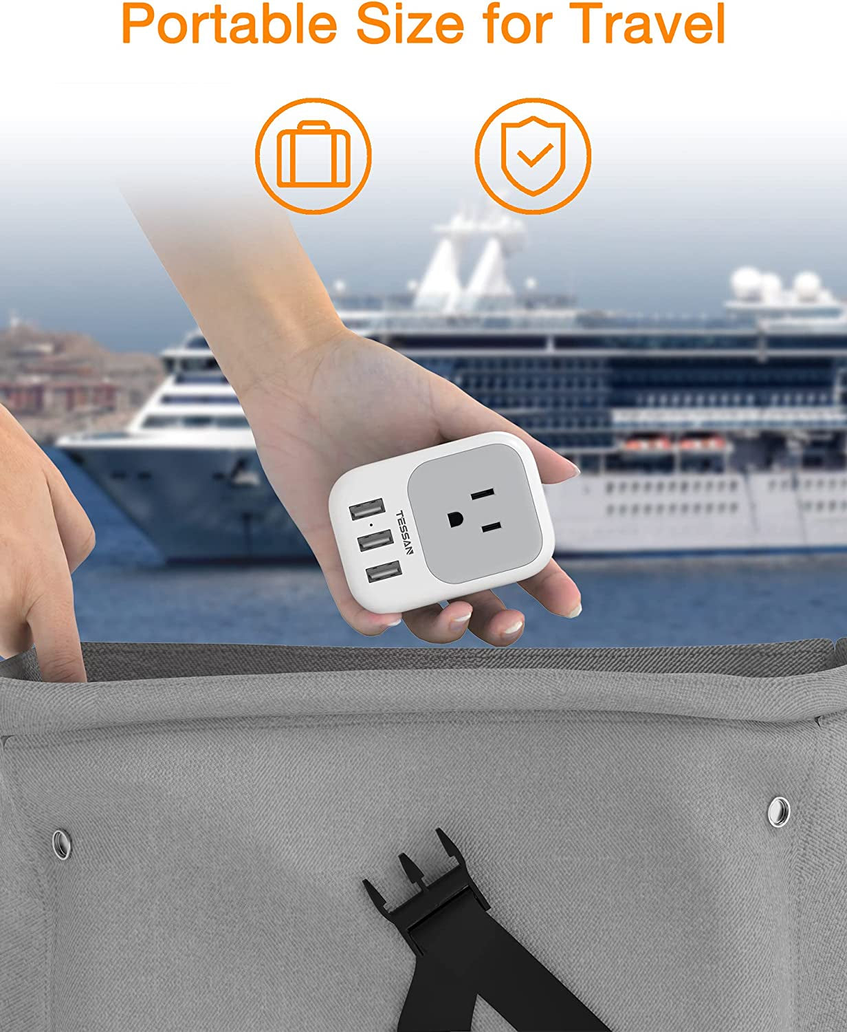 USB Charger Block with 3 USB Ports and 4-Outlet Splitter – Multi Plug Adapter for Travel, Cruise, Office, and Dorm Essentials