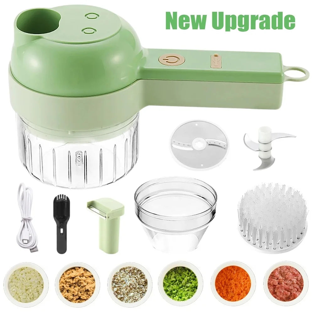 USB Wireless Vegetable Slicer Cutter 4 In 1 Electric Garlic Masher Food Chopper Meat Grinder Machine kitchen Handheld 자동야채슬라이서