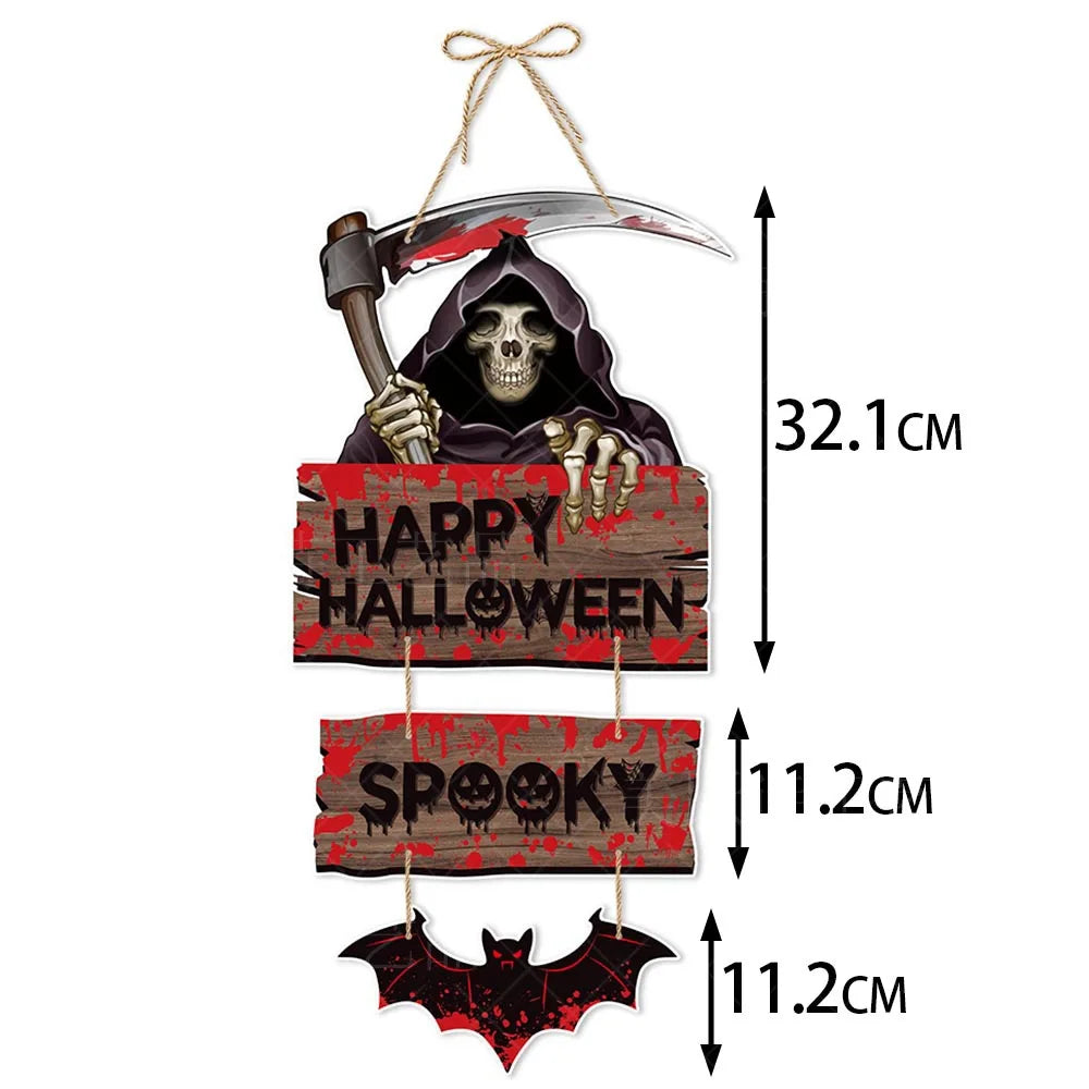 Halloween Pumpkin Door Hanging Banner Witch Ghost Bat Pattern Porch Sign Door Decor Halloween Decorations Outdoor Hanging Decor