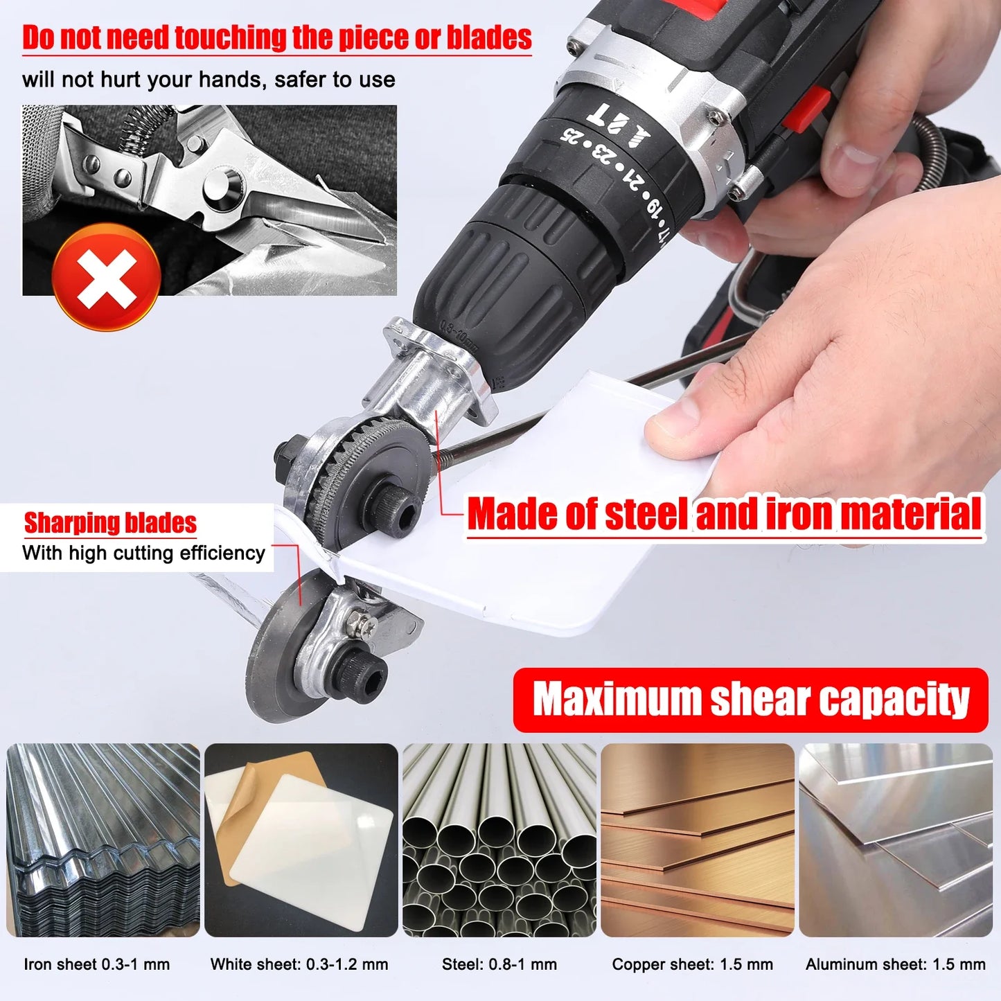 Electric Drill Cutter Attachment Metal Double Headed Sheet Cutting Tool Cut Plate Punch Shears Drill for Copper Plate Cutter