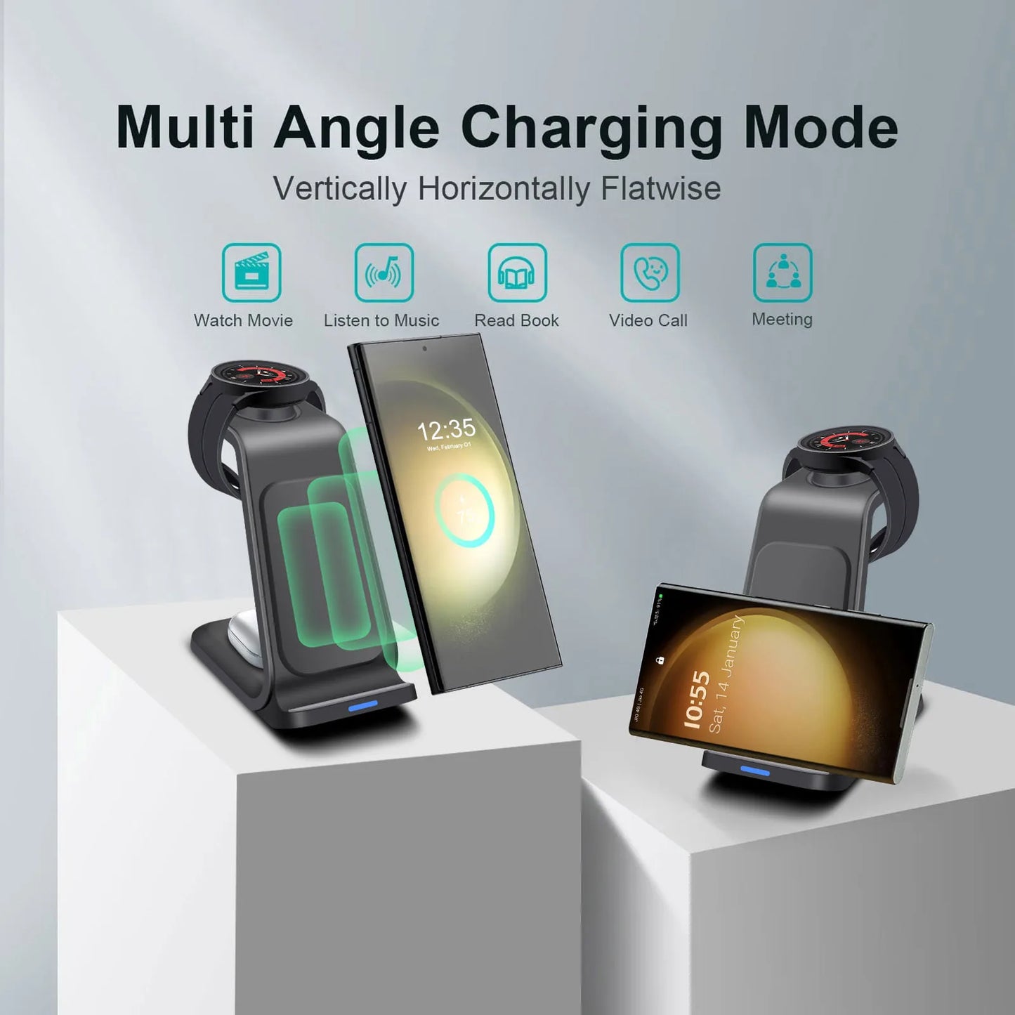 15W 3 in 1 Wireless Charger Stand For Samsung Phones Galaxy  S24 S23  Galaxy watch 6 5 4 Fast Charging Dock Station