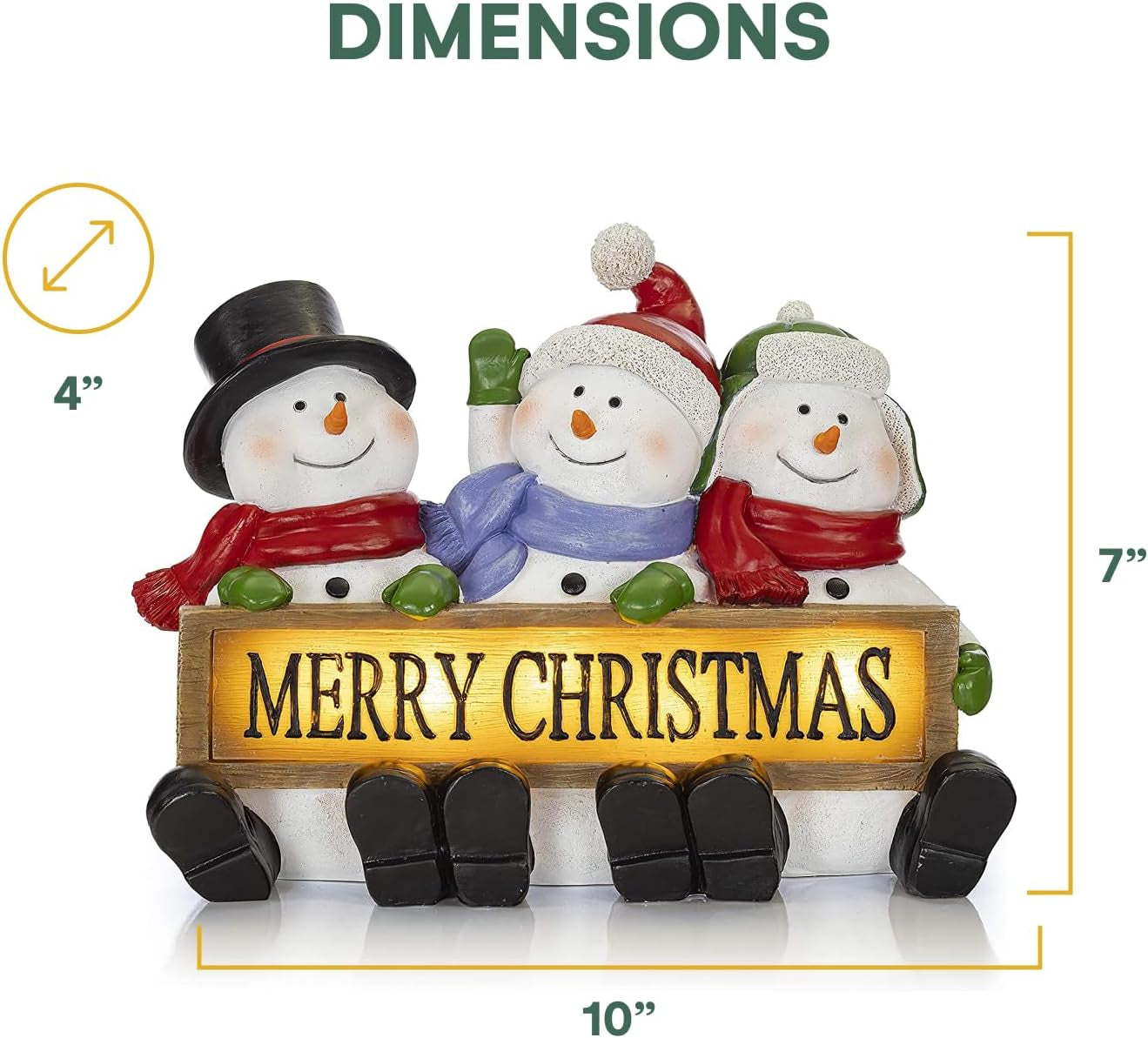 Glowing Merry Christmas Sign Trio LED Snowman Decor Christmas Figurines Resin Lighted Snowman Decorations Holiday Light up Snowman Indoor Festive Fiber Optic Decorations