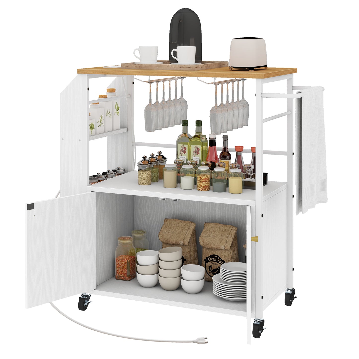 Wood Kitchen Island Trolley Cart | Storage Cabinet with Drawers & Rack - Stylish Utility Solution!