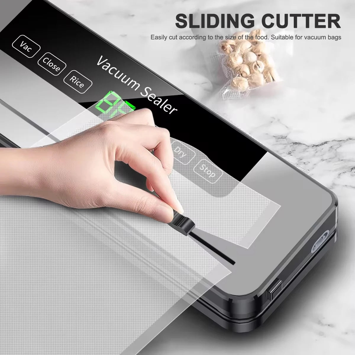 Electric Vacuum Sealer Built-In Cutter Knife Dry/Wet Food Sealed Packaging Kitchen Food Storage Seal Touch Key With 10pcs Bags