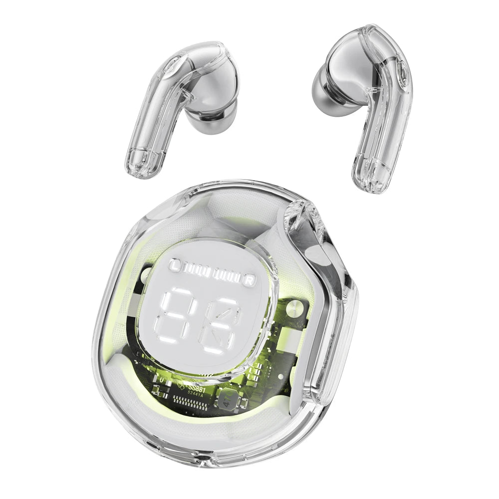 Transparent Wireless Bluetooth Earbud Noise Canceling Stereo Headphone with Digital Display Charging Case Waterproof Gaming