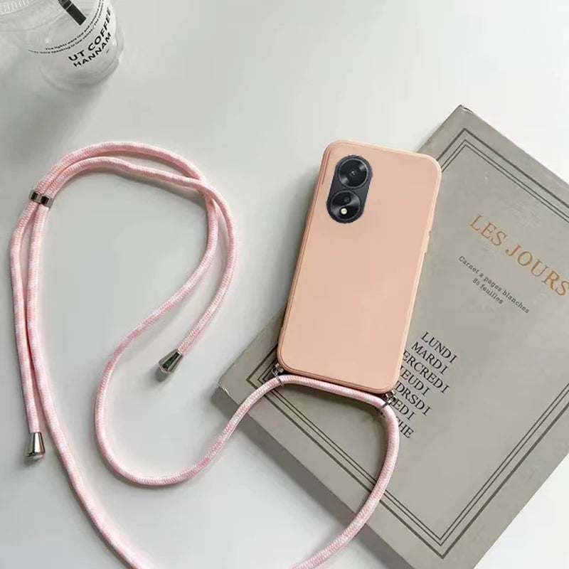 Crossbody Lanyard Necklace Phone Case For OPPO A79 5G High Qualtiy Camera Protection Soft Silicone Back Cover Funda Accessories