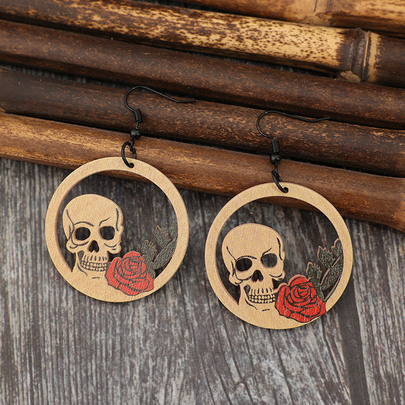 Wooden Cutout Skeleton Earrings