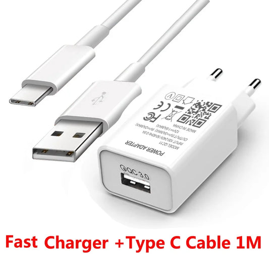 Fast Charger For Samsung Galaxy S21 Ultra S20 S10 S9 S8 Plus M31 A71 USB Power Adapter Quick Charge 3.0 Type C USB Charger Cable