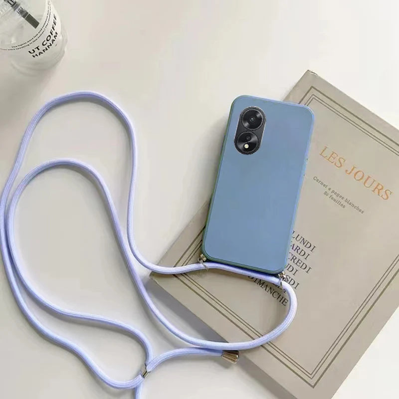 Crossbody Lanyard Necklace Phone Case For OPPO A79 5G High Qualtiy Camera Protection Soft Silicone Back Cover Funda Accessories