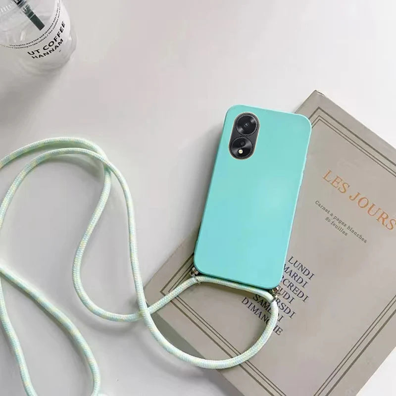 Crossbody Lanyard Necklace Phone Case For OPPO A79 5G High Qualtiy Camera Protection Soft Silicone Back Cover Funda Accessories