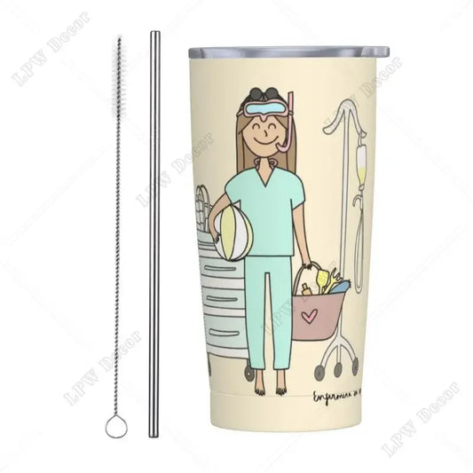 Doctor Nurse Enfermera En Apuros 20oz Tumbler Stainless Steel Double Wall Vacuum Insulated Travel Mug Straw for Cold and Hot