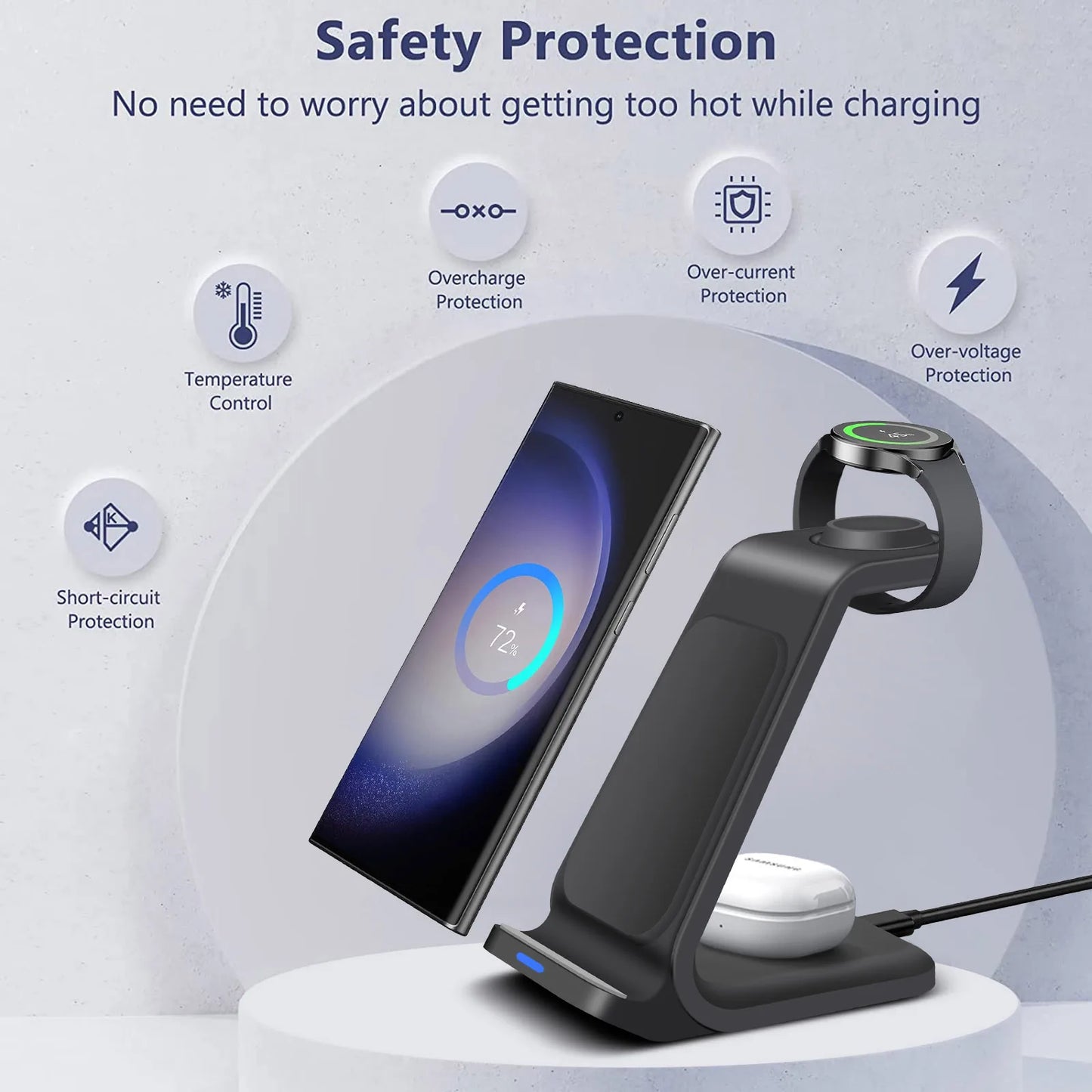 15W 3 in 1 Wireless Charger Stand For Samsung Phones Galaxy  S24 S23  Galaxy watch 6 5 4 Fast Charging Dock Station