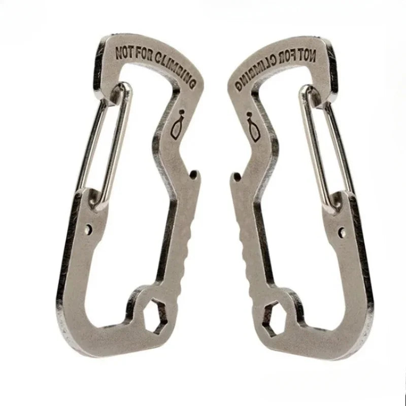 Stainless Steel D Shape Carabiner Outdoor Hiking Buckle Lockbutton Cap Lifter Quick Release Keychain Opener EDC Tools