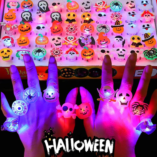 10/50Pcs Halloween Luminous Rings Creative Pumpkin Ghost Skull LED  for Children Finger Rings Toys Lights Jewelry Party Gifts