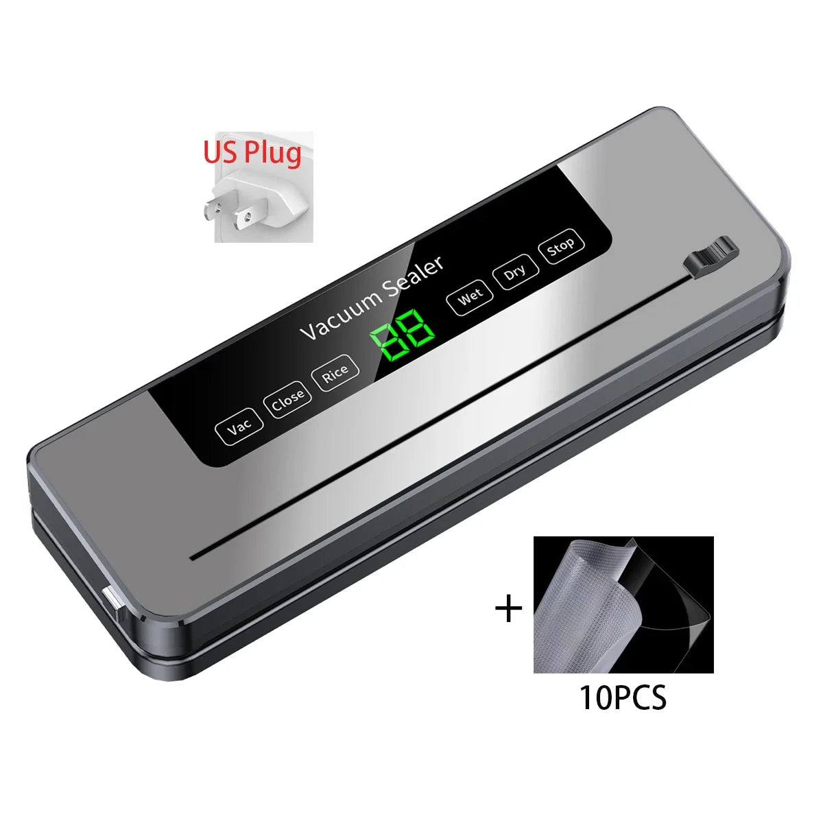 Electric Vacuum Sealer Built-In Cutter Knife Dry/Wet Food Sealed Packaging Kitchen Food Storage Seal Touch Key With 10pcs Bags