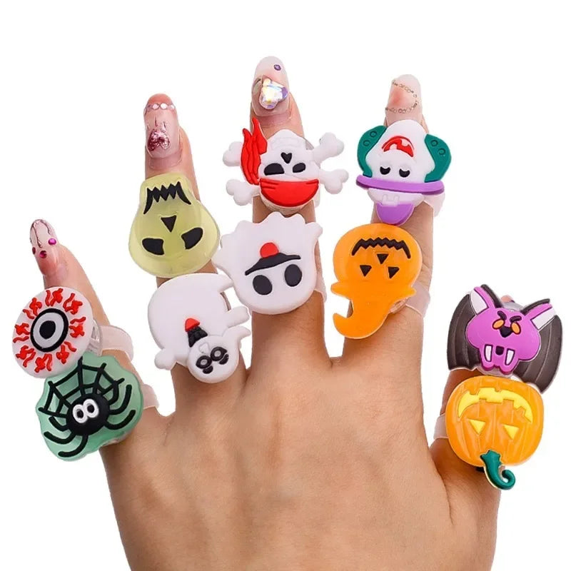 10/50Pcs Luminous Rings for Halloween Children Finger Rings Toys Creative Pumpkin Ghost Skull LED Lights Jewelry Party Gifts