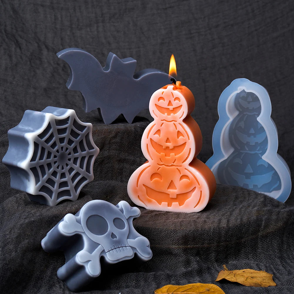 New Halloween Ornaments Pumpkin Silicone Candle Mold DIY Ghost Bat Soap Crafts Making Molds Plaster Resin Mould Home Decor Tools