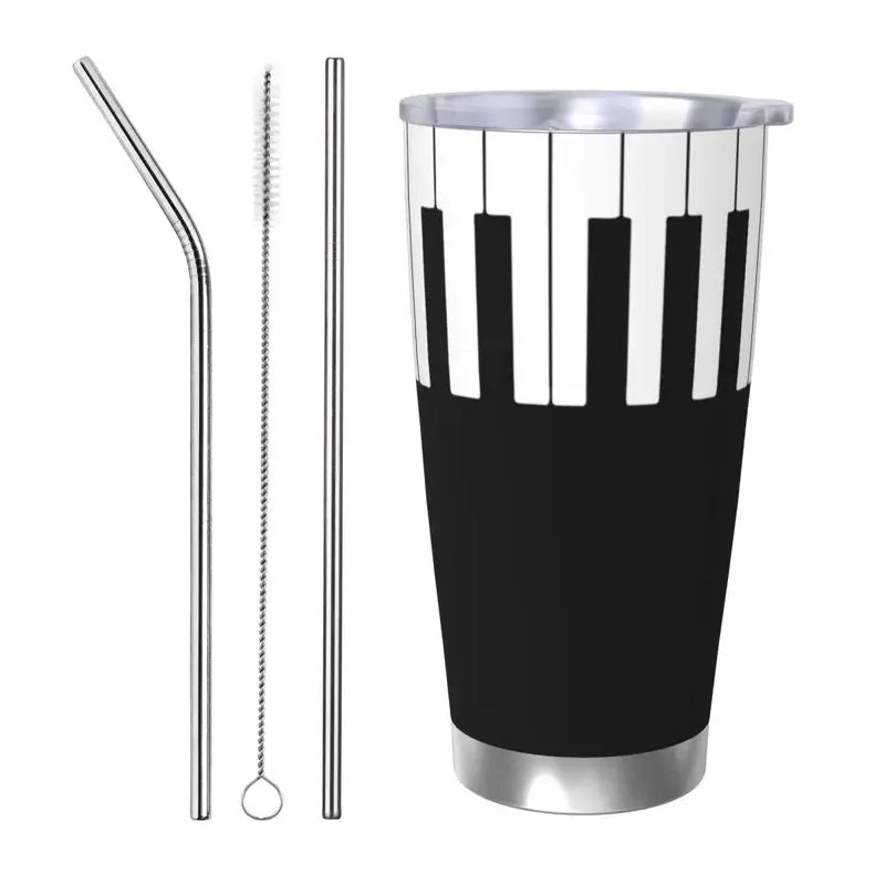 Piano Keyboard Art Insulated Tumbler with Straws Music Musical Vacuum Thermal Mug Outdoor Travel Thermos Bottle Cups, 20oz