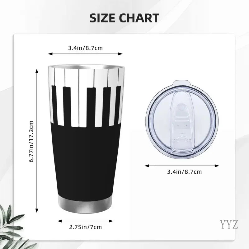 Piano Keyboard Art Insulated Tumbler with Straws Music Musical Vacuum Thermal Mug Outdoor Travel Thermos Bottle Cups, 20oz