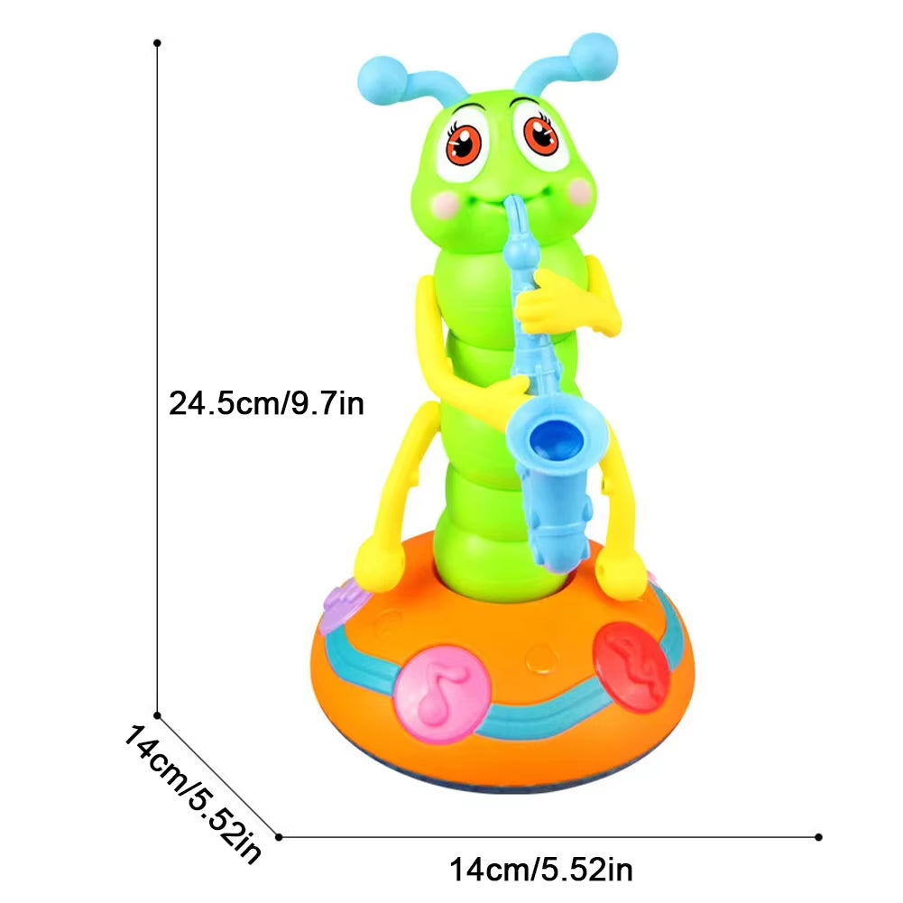 Kids Electric Dancing Saxophone Caterpillar Toys with LED Flashlight Cultivate Imagination Musical Educational Toy Boy Xmas Gift