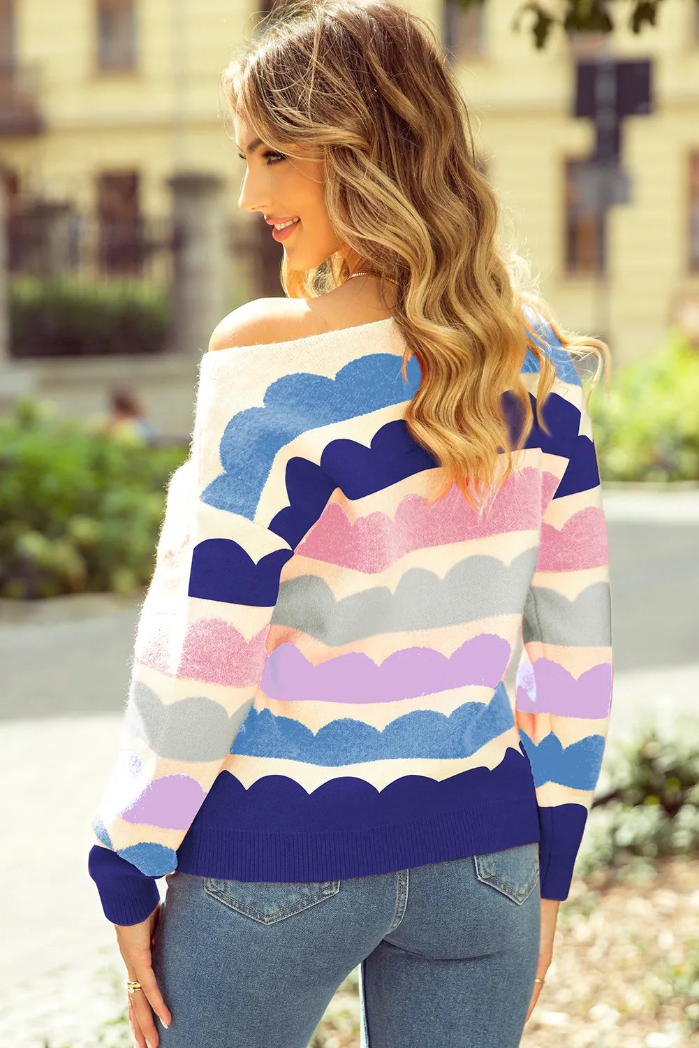 Boat Neck Long Sleeve Sweater