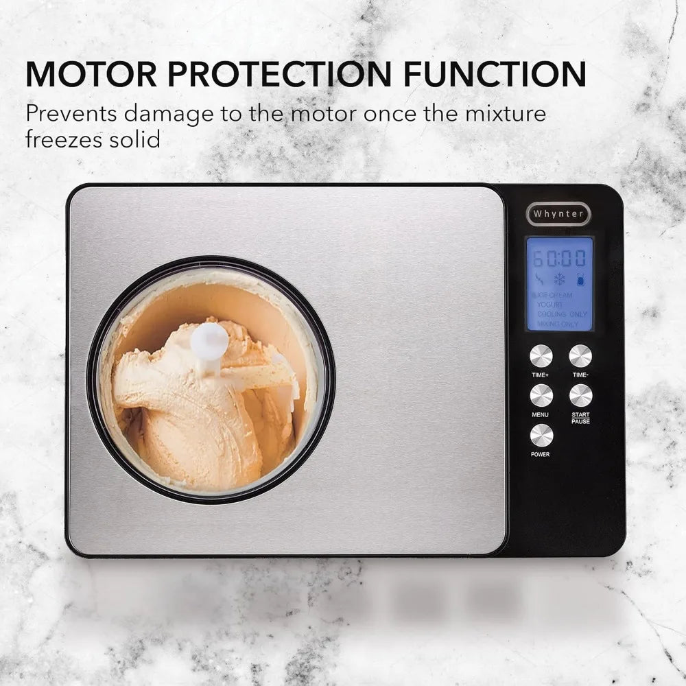 Ice Cream Maker Machine & Yogurt Automatic 2 Qt. with Built-in Compressor, LCD Digital Display & Timer, No Pre-Freezing